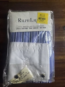 Rare! NEW Ralph Lauren PAIR Pillowcases ~PUTNEY White Blue STRIPE 20×36 - Picture 1 of 2