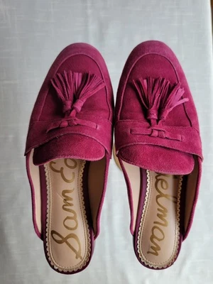 Zapatos Sam Edelman Mujer 6.5M Paris Berry Rosa Oscuro Gamuza Cuero Borlas Planos Foto 1 de 4