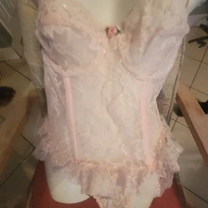 Body Madelon Louden Grande Rosa Con Aros Encaje Transparente Corsé Ligas - Imagen 1 de 8