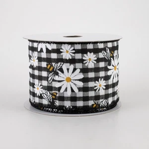Daisies & Bees Black & White Gingham 2.5" x 10 yards - Picture 1 of 1