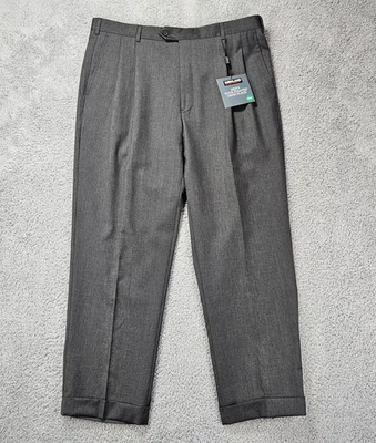 Kirkland Signature 100% Wool Dress Pants 38x30 Medium Gray Pleated Cuffed Slacks - Image 1 of 4