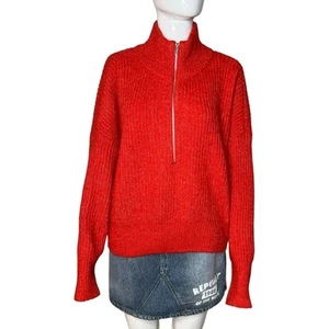 Calvin Klein Pullover Damen Medium Rot Strickpullover Preppy Y2K Academia Zip - Bild 1 von 15