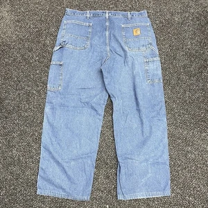 Vtg Carhartt Carpenter Denim Blue Jeans Pants Distressed B13 DST Mens 42 X 32 - Picture 1 of 4