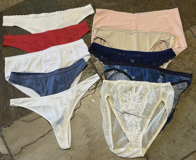 Bundle of 10 VICTORIA'S SECRET M/L  Second Skin Lace Thong Brief Panties C Photo - Image 1 of 4