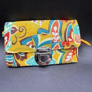 Vera Bradley Cartera Provenzal Deslizamiento Rápido ID Amarillo Floral Llavero - Imagen 1 de 4