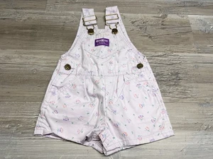 Vintage Oshkosh B'gosh Kleinkind lila Blumen Vestback Denim Overall Shorts 12 Monate - Bild 1 von 7