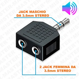 ADATTATORE SDOPPIATORE AUDIO STEREO DA JACK 3.5mm MASCHIO - FEMMINA - 2 PEZZI - Foto 1 di 1