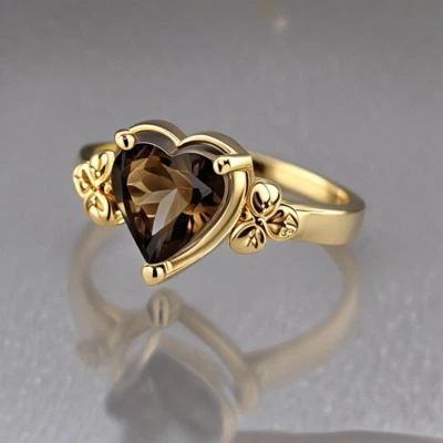 Corazones de cuarzo ahumado natural 8x8 mm 925 plata maciza anillo de compromiso mujer regalo, Foto 1 de 4