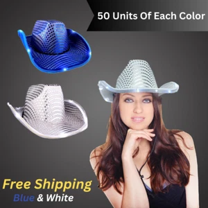 LED Light Up Cowboy Hat 100 Pack Flashing Cowgirl Western Bachelorette Party - Picture 1 of 5