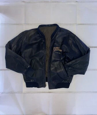 Chaqueta de bombardero de cuero reversible vintage años 90 Planet Hollywood Orlando para hombre talla M Foto 1 de 4
