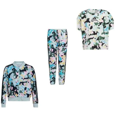 Adidas Girls’ Tricot Bomber Jacket, Jogger & T-Shirt in White w/Multicolor, XL - Image 1 of 4