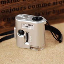 Jeweller 60X Zoom Microscope Jewelry Magnifier Loupe Glass LED Light Stamp Curio