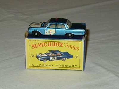 VINTAGE LESNEY MATCHBOX # 55 FORD FAIRLANE POLICE CAR - NM Original Box D - BPW - Immagine 1 di 4