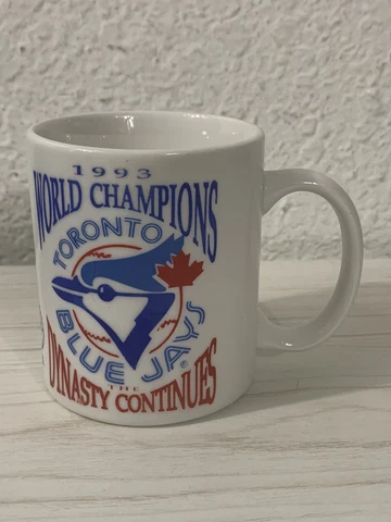 Vintage Toronto Blue Jays 1993 World Series Coffee Mug with Roster & Old Logo Cover