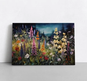 Impresión colorida de pintura en acuarela de flores silvestres sobre lienzo arte de pared floral naturaleza - Imagen 1 de 12