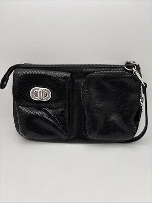 Bolso de Hombro Brighton Negro Imitación Piel de Serpiente Cuero Muñequera Forro Púrpura Foto 1 de 4