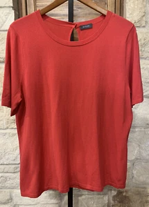Basler Women’s Short Sleeve Ribbed Sweater Keyhole Button Back Poppy Size Large - Picture 1 of 5