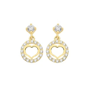 17 Stone Heart Drop Earrings 9ct Yellow Gold 375 Hallmarked Brand New Boxed - Picture 1 of 3