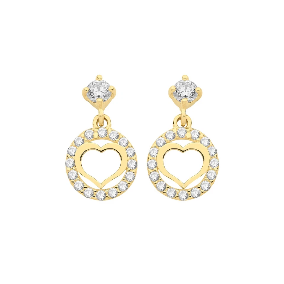 17 Stone Heart Drop Earrings 9ct Yellow Gold 375 Hallmarked Brand New Boxed - Image 1 of 3