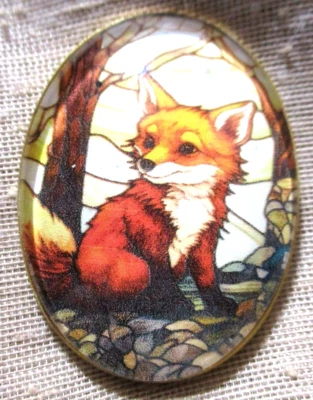 XL СТЕКЛА ПИКТ КНОПКА "ВИТРАЖ" СЕРИИ - МАЛЕНЬКИЙ КРАСНЫЙ FOX - 1-1/2 ДЮЙМА - Изображение 1 из 2