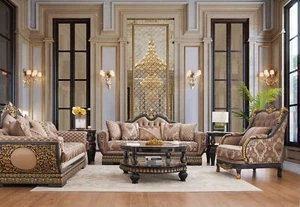 High End Luxury Classic/European Brown / Black / Gold Living Room Set - Picture 1 of 18