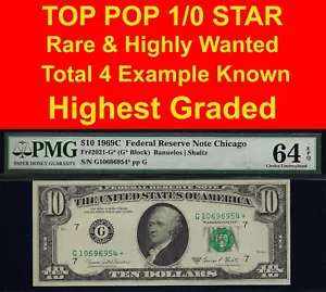 Top Pop 1/0 1969C $10 Chicago star FRN PMG 64EPQ highest graded Fr 2021-G* - Picture 1 of 5