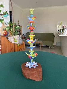 Glazed Ceramic 3 Bird Totem Pole.Handmade Porcelain Decoration. Yard art, garden - Picture 1 of 8
