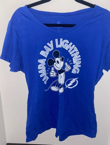 Women's Tampa Bay Lightning NHL Ladies T-Shirt V-neck Shirt Tee Mickey Mouse Cover