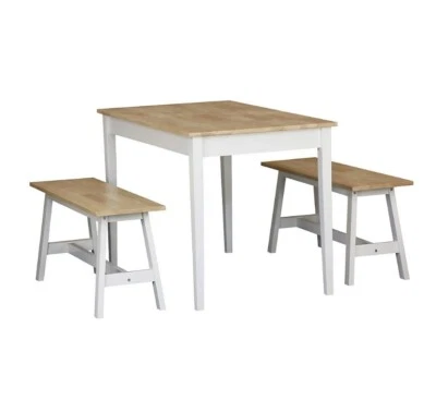 Oak + White Bench Dining Table Set 4 Seater Melrose Ex Display Boxed *Scratches - Image 1 of 4