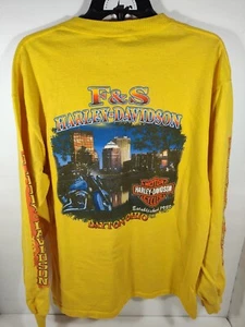 2004 F&S Harley Davidson Men's Size Large Yellow Long Sleeve Dayton Ohio - Picture 1 of 11