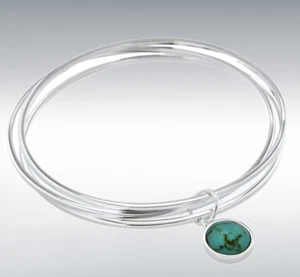 Plata de Ley Turquesa 12mm Charm Triple Pulsera - Imagen 1 de 1
