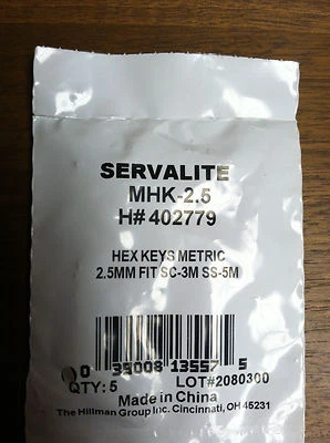 HEX KEY METRIC 2.5MM FIT SC-3M SS-5M PACK OF 5 - Image 1 of 2