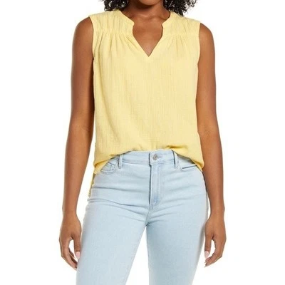Camiseta sin mangas Caslon Nordstrom reunida cuello dividido algodón amarillo limón talla XL NUEVA Foto 1 de 4