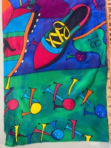 90s Silkscapes Hand Painted Rectangle Silk Golf Scarf Light Bright Tee Ball NEW - Bild 1 von 6