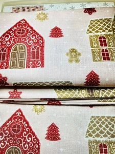 CHRISTMAS GINGERBREAD HOUSES FABRIC SHOWER CURTAIN PINK METALLIC SPARKLE + HOOKS - Picture 1 of 12