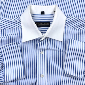 Donald Trump camicia uomo 16,5 34 grande blu a righe abito con bottoni polsino francese - Foto 1 di 12
