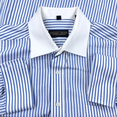 Donald Trump Shirt Men 16.5 34 Large Blue Striped Button Up Dress French Cuff - Image 1 of 4