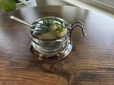 复古 Crate & Barrel 果冻/果酱碗 玻璃和不锈钢餐勺 18-8 — 第 1/4 张图片