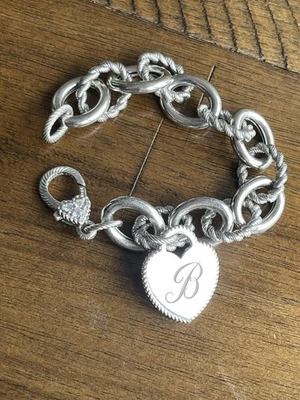Pulsera Judith Ripka Plata 925 Circonita cúbica Corazón Letra “B” Dije 7.5” Largo Foto 1 de 4