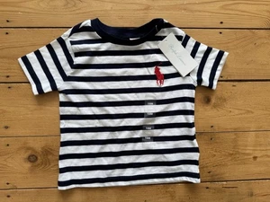 BNWT Ralph Lauren Navy & White Stripey T-shirt, 100% Cotton, Age 18 Months - Picture 1 of 6