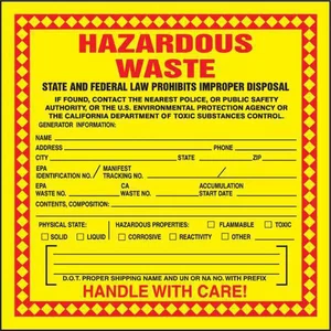 Accuform DOT Handling Label, Waste, 6" W, PK250 MHZWCAPSL Accuform MHZWCAPSL - Bild 1 von 3
