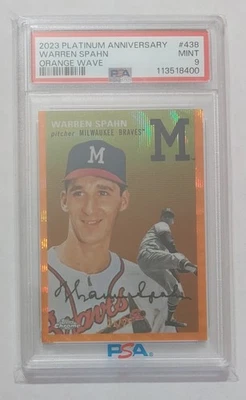 2023 Topps Chrome Platinum Anniversary Warren Spahn Orange Wave /25 PSA 9 POP 1 - Image 1 of 2