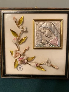 VTG Creazione Artistica Lastra Argento .925 Silver Madonna icon on Capodimonte - Picture 1 of 10