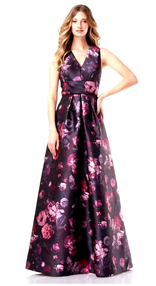 Maxi Vestido de Noche Kay Unger Elizabeth Cuello en V Talla 8 Mujeres Poli Mikado Foto 1 de 4