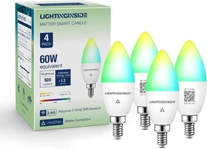 Matter Candelabra Smart Light Bulbs 60W Equivalent, Candle E12 LED Bulb Compatib - Picture 1 of 12