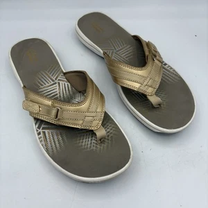Clarks Collection Sandals Womens Size 11 Breeze Sea Gold Thong Flip Flops - Picture 1 of 9