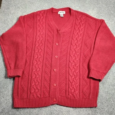 Cárdigan Suéter CABIN CREEK Rojo Tejido con Cable Botón Frontal 2X Extra Grande Foto 1 de 4
