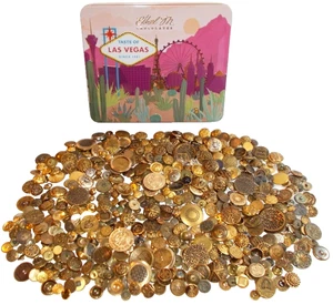 Vintage Antique Metal Buttons Gold Tone in Ethel M's Las Vegas Candy Tin 2.7 lbs - Picture 1 of 21