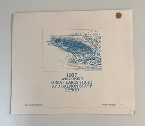1987 Wisconsin State Trout & Salmon Stamp And Print by Scott Zoellick - Picture 1 of 8
