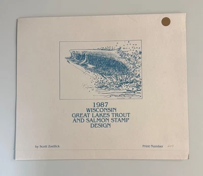 1987 Wisconsin State Trout & Salmon Stamp And Print by Scott Zoellick - Image 1 of 4